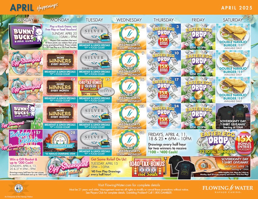 April Promotions at Flowing Water Navajo Casino